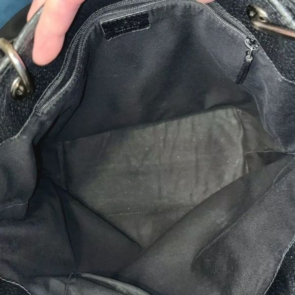 GUCCI  BLACK  ECLIPSE  Monogram  Fabric & LEATHER Tote Bag Carryall  Large - Picture 7 of 12